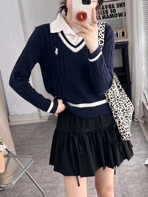Winter Knitted V-neck Collar Down Pullover